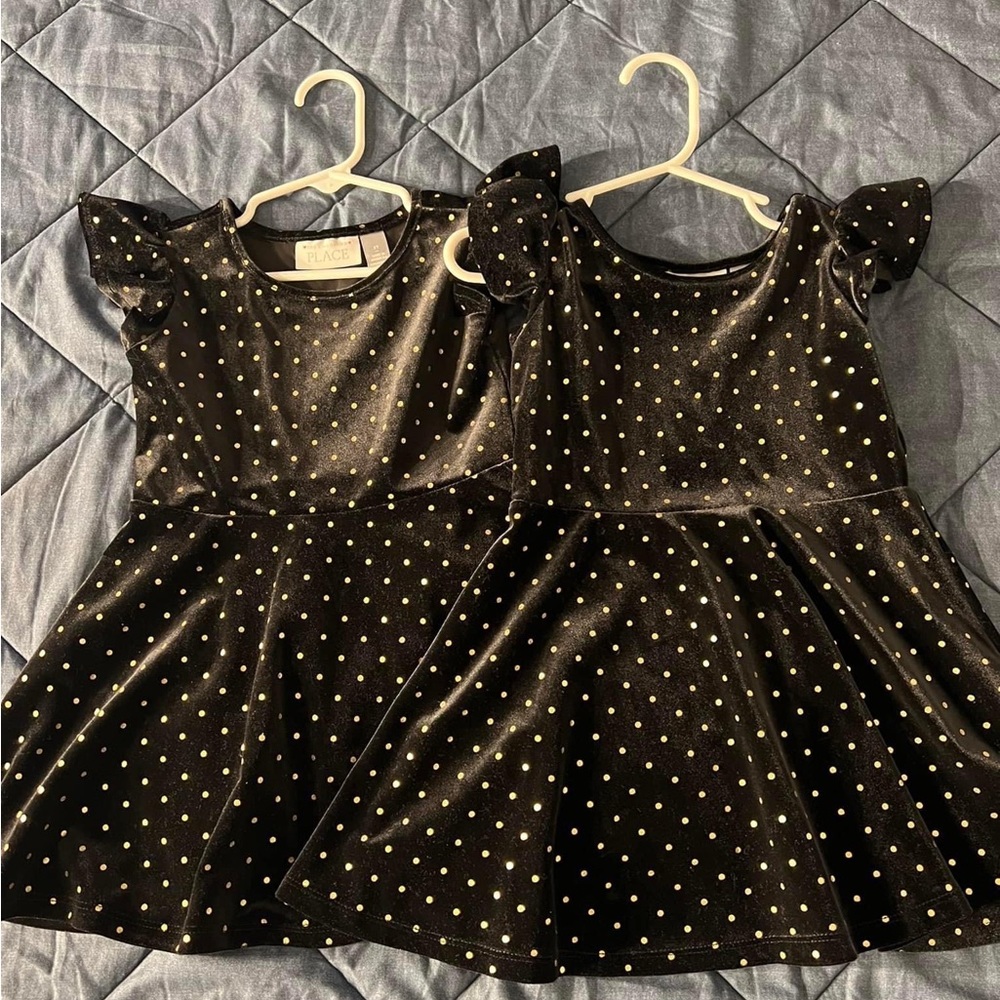 Black velvet/ golden polka dots